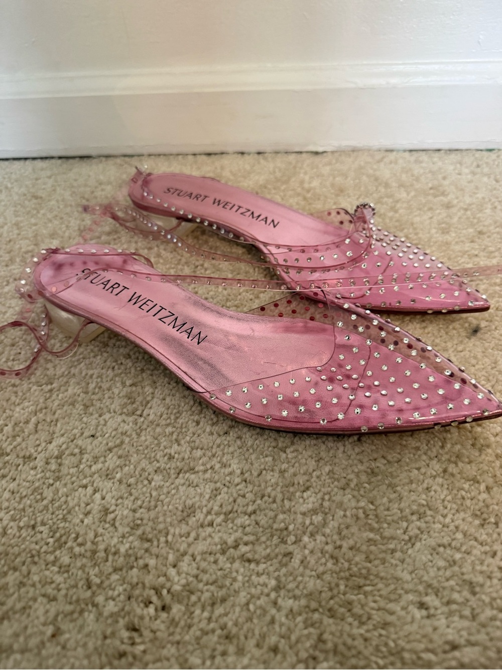 Stuart Weitzman Flats Glam Wrap Embellished Ankle Flats in Pink Jelly - Picture 4 of 8